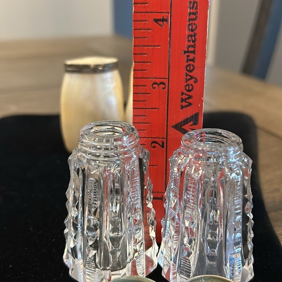 Antique vintage mother of pearl salt and pepper shakers 1 pr beautiful cut glass - Picture 7 of 14